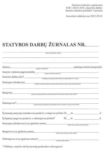 Statybos darbų žurnalas, A4, 104 lapai