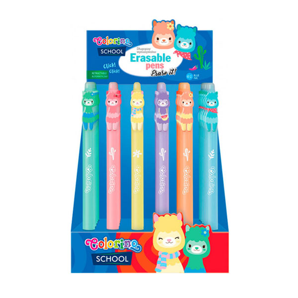 COLORINO automatic erasable pen with llamas, various colors, 0.5 mm.