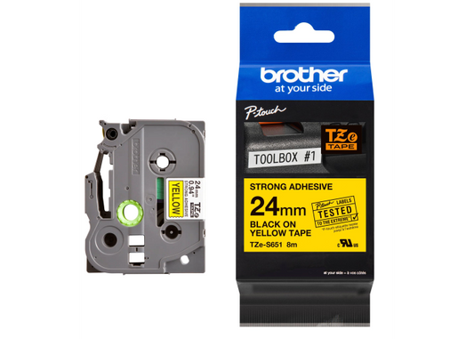 Tape BROTHER TZE-S651, 24mm x 8m, black letters on yellow background