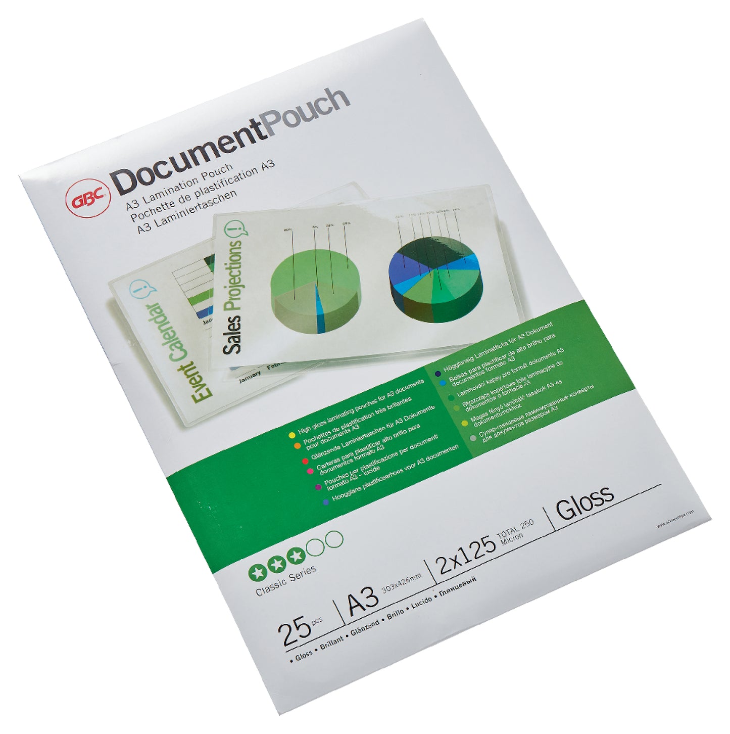 Laminating envelopes GBC, A3, 125 mic., glossy, 25 pcs.