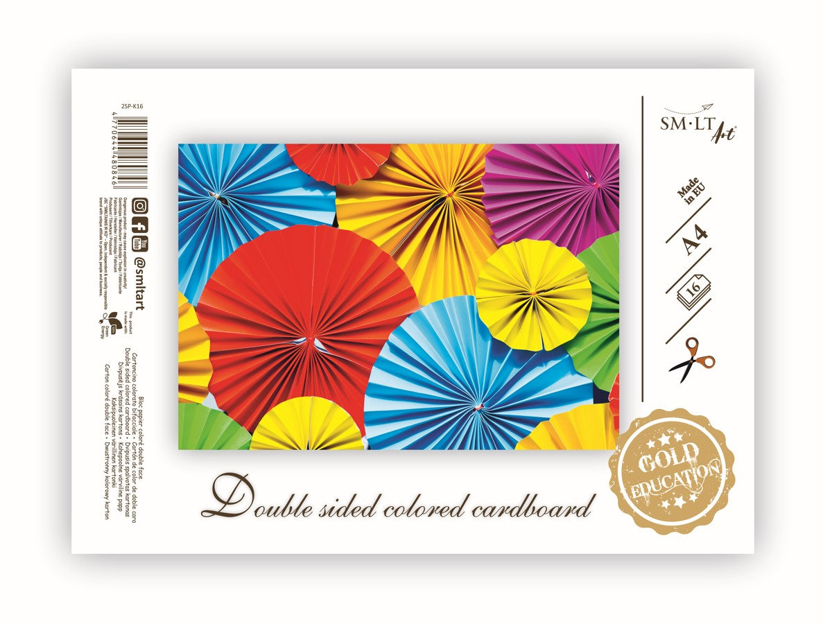 Dvipusis spalvotas kartonas SMLTGOLD, A4,190 gr, 16 lapų