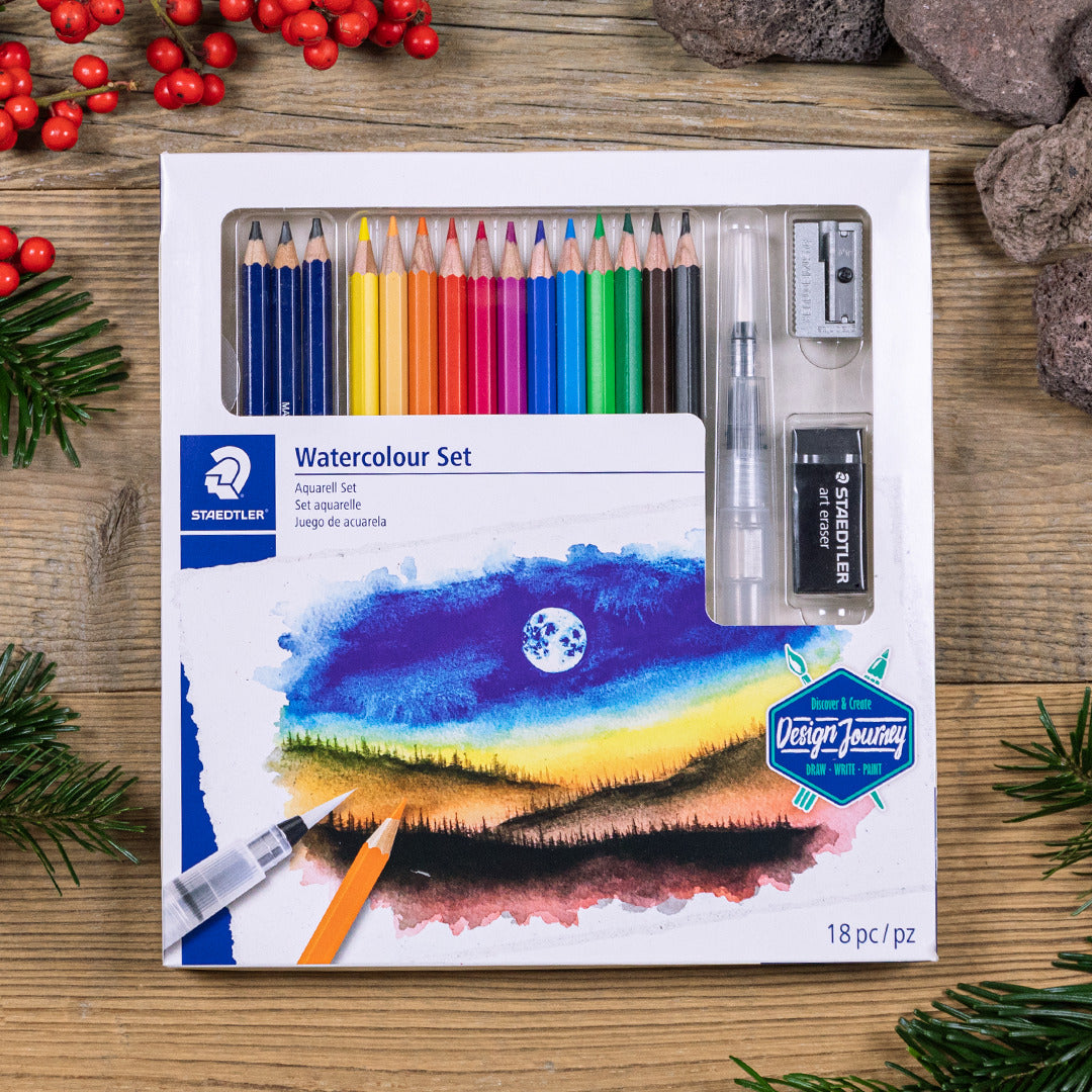 Creative set STAEDTLER 146 10C, 12 colored pencils + 3 graphite pencils, water brush, sharpener