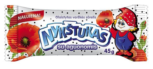 Glazed cottage cheese NYKŠTUKAS with poppy seeds, 23.1% fat, 45 g