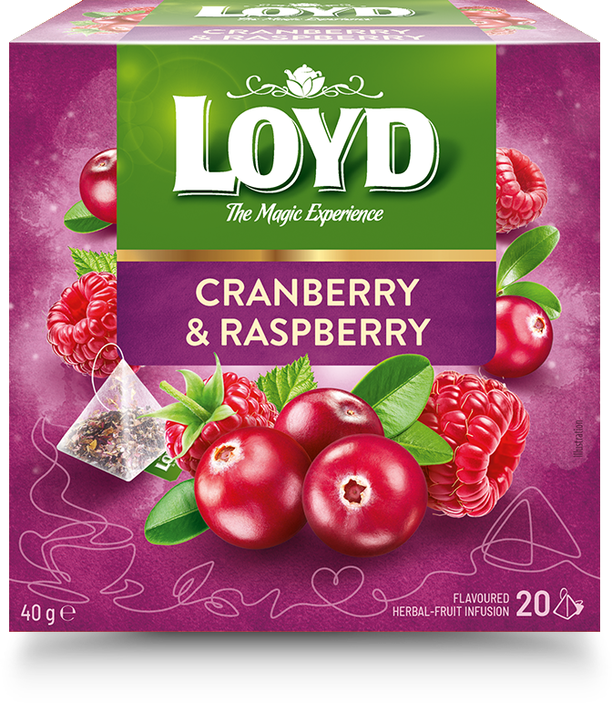 Herbal and fruit tea LOYD, cranberry and raspberry flavor, 20 x 2g