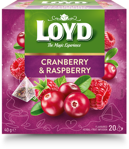 Herbal and fruit tea LOYD, cranberry and raspberry flavor, 20 x 2g