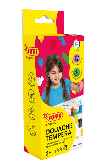 Guašas tempera JOVI, 15ml, 6 spalvų rinkinys + teptukas