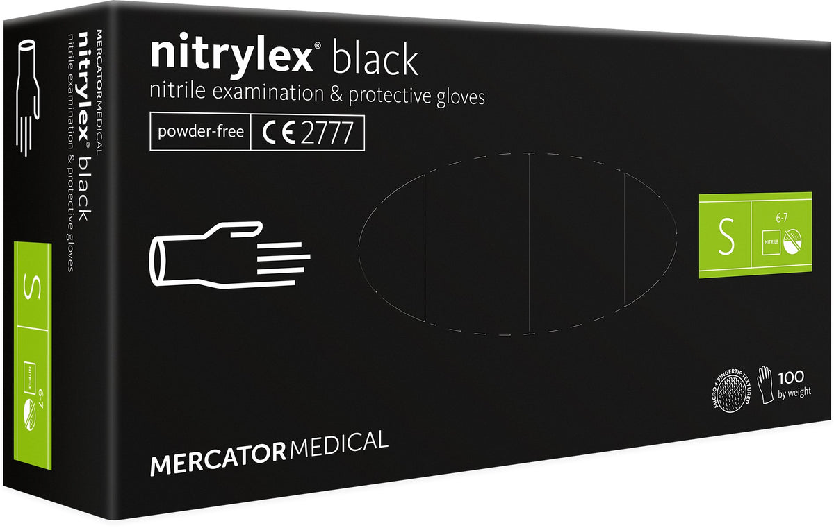 Disposable gloves NITRYLEX PF, nitrile, powder-free, black, S, 100 pcs.