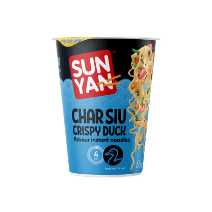 Greitai paruošiami makaronai SUN YAN, traškios antienos Char Siu skonio, 65g