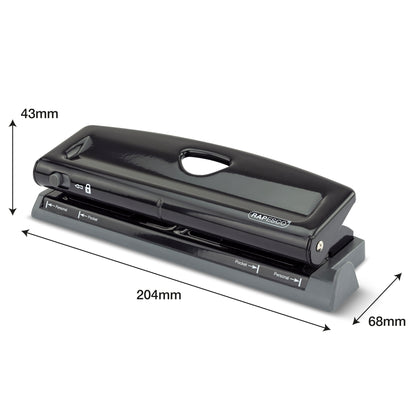 Adjustable hole punch RAPESCO, 6 holes, 9 sheets, black