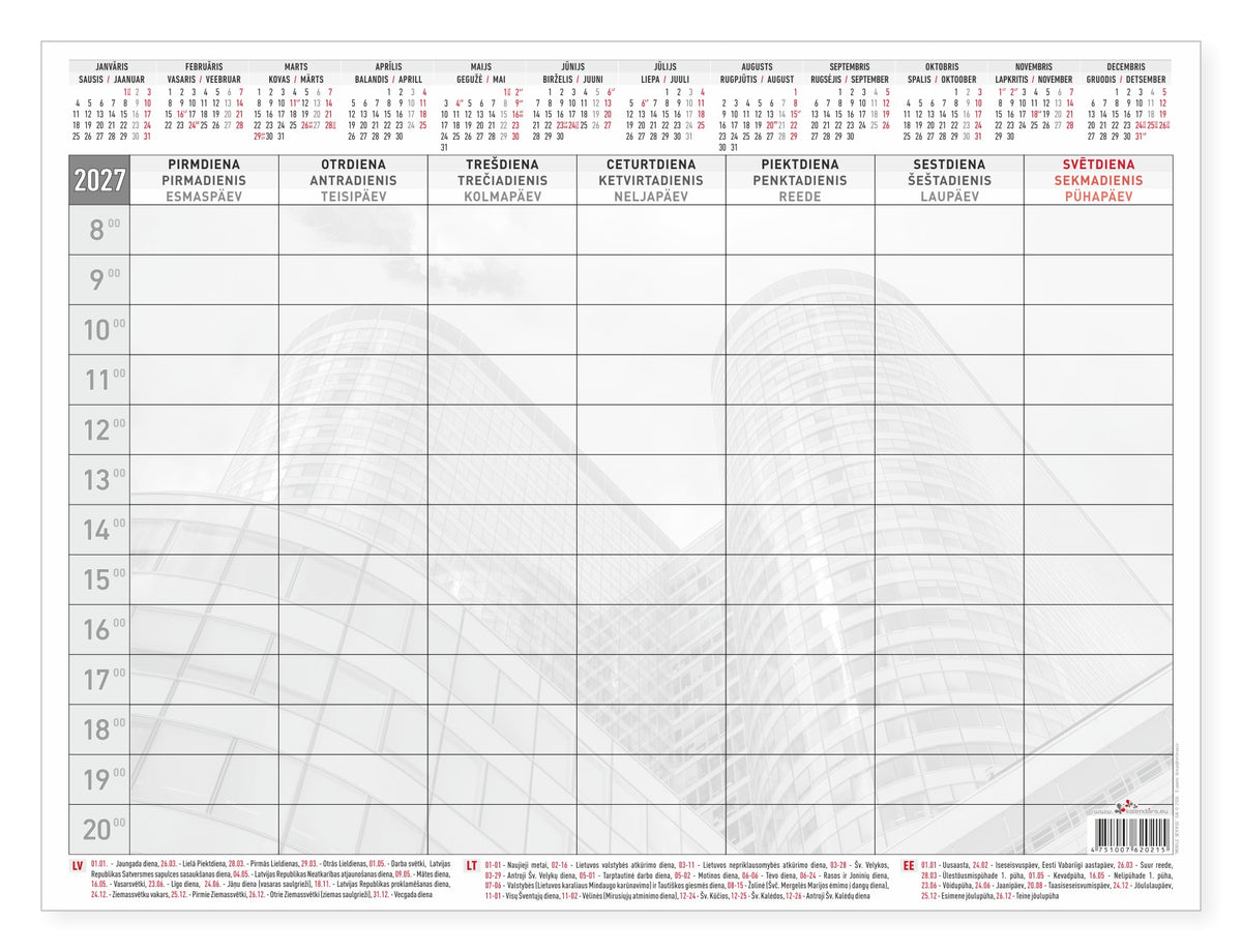 Desk calendar 2026, A3+, 53 sheets, weekly (Baltic)