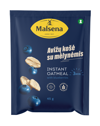 MALSENA instant oatmeal porridge, with blueberry pieces, 45 g