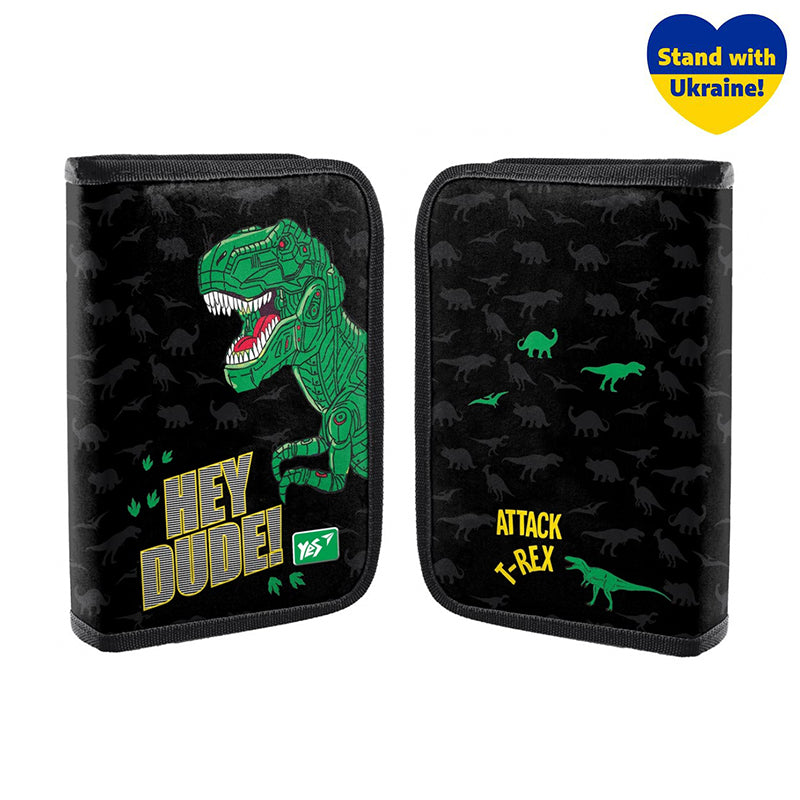 Shaped pencil case with one compartment, two flaps YES HP-04 "Hey dude!", black