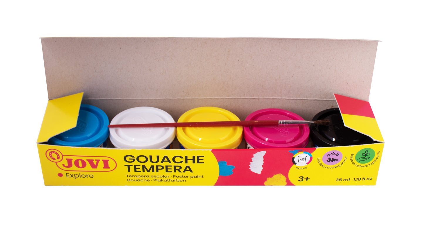 Guašas tempera JOVI, 35ml, 5 spalvų rinkinys su teptuku