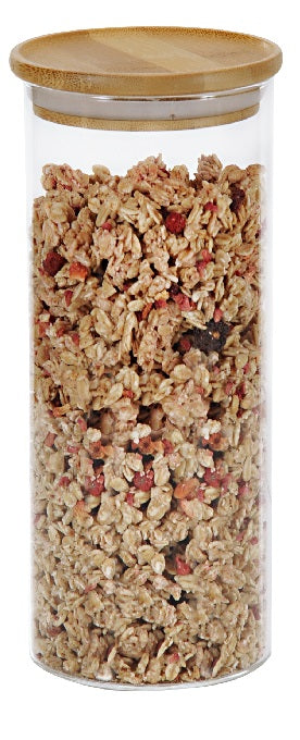 Container for bulk products, glass/bamboo, 1.2 l, D 10 cm, H 20 cm, pcs.