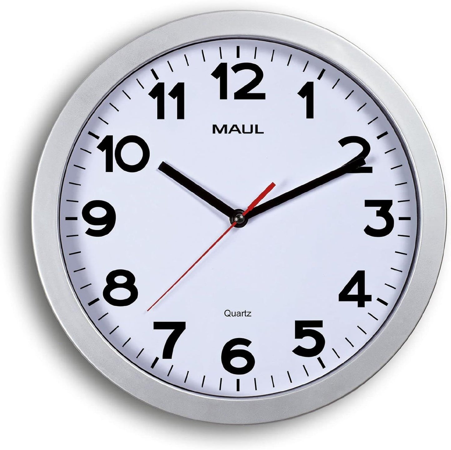 Wall clock MAUL Step, diameter 40 cm, silver color.