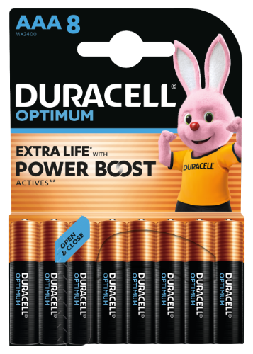 Baterijos DURACELL Optimum, AAA, 8 vnt.