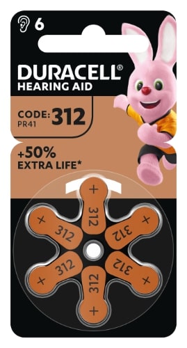 Hearing aid batteries DURACELL 312 PR41, 6 pcs.