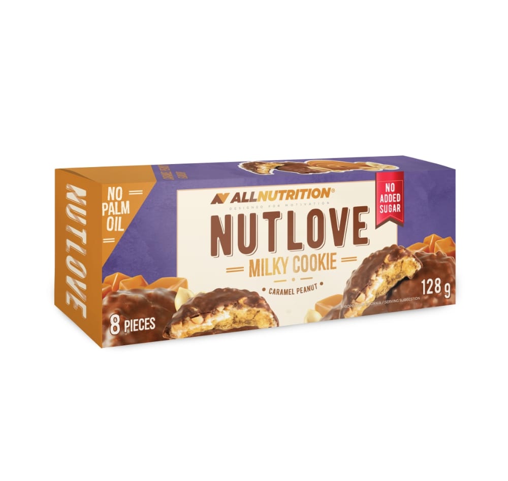 NUT LOVE biscuits with caramel and peanuts, covered in milk chocolate, 128 g