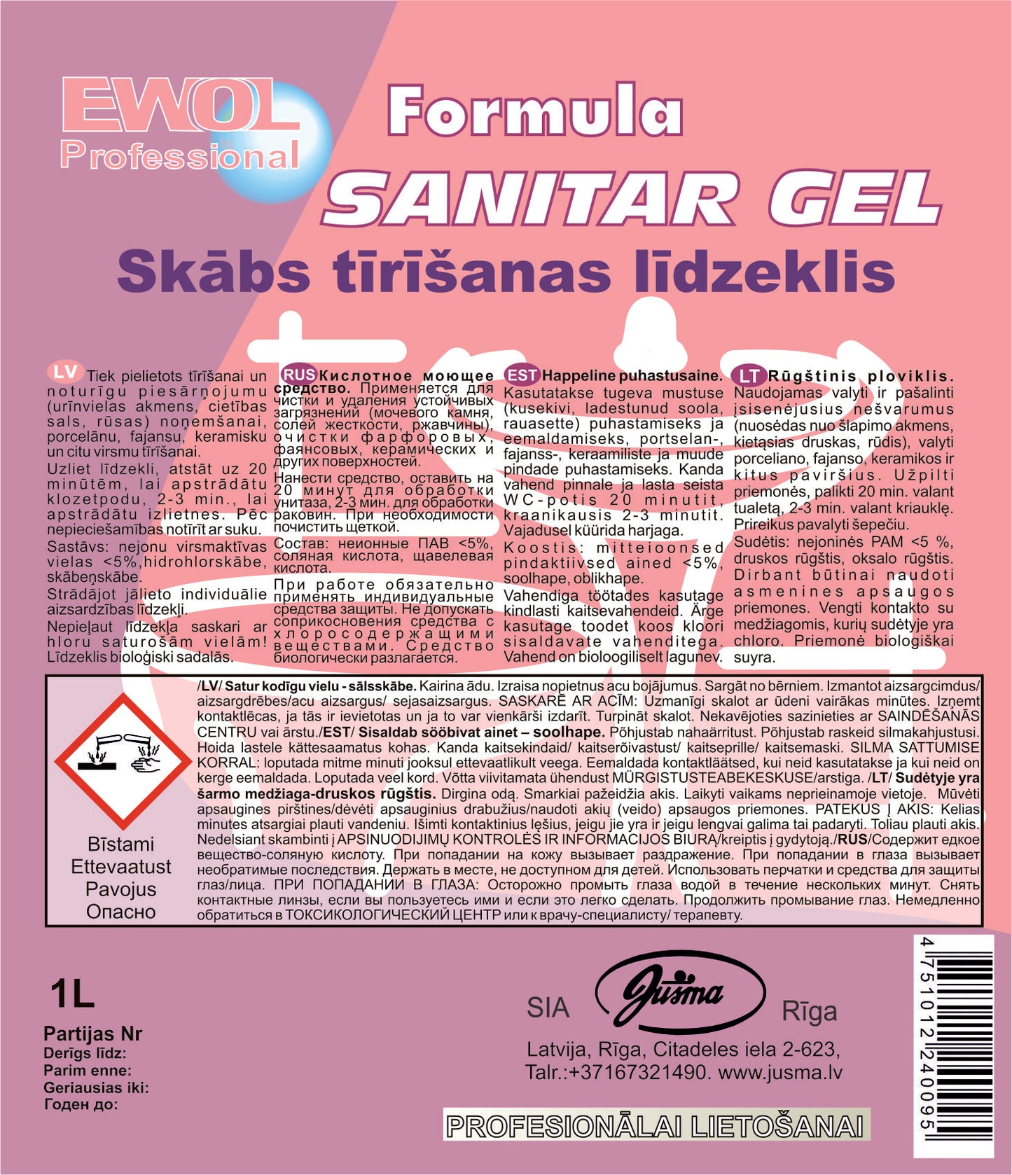WC valiklis EWOL PROFESSIONAL Formula Sanitar gelinis 1 l