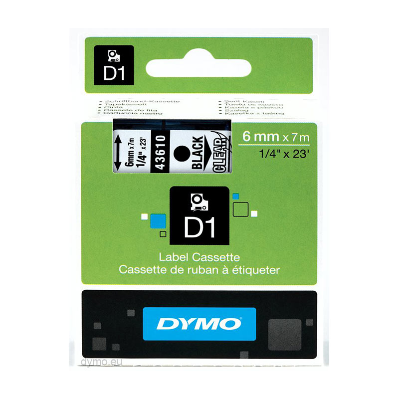 Tape Dymo 43610 6mmx7m black/clear base