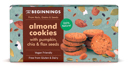 Vegan almond cookies THE BEGINNINGS, with pumpkin, chia and flax seeds, 80 g