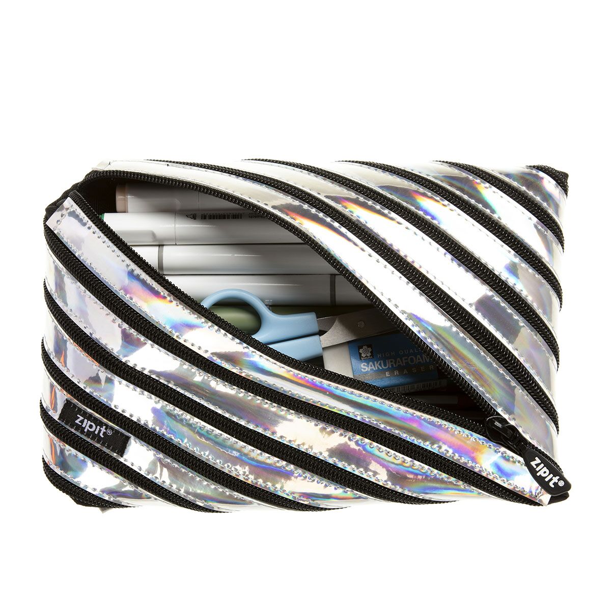 Pencil case ZIPIT Metallic Jumbo Pouch, ZJMT-2, Silver