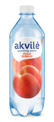 Table water AKVILĖ peach aroma, carbonated, 0.6 l