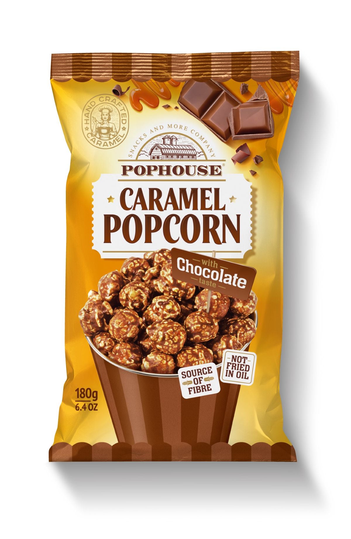 Spragėsiai POPHOUSE, su karamele ir šokoladu, 180 g