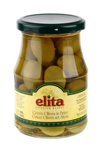 Olives ELITA, green, pitted, size L, 370 g/ 190 g
