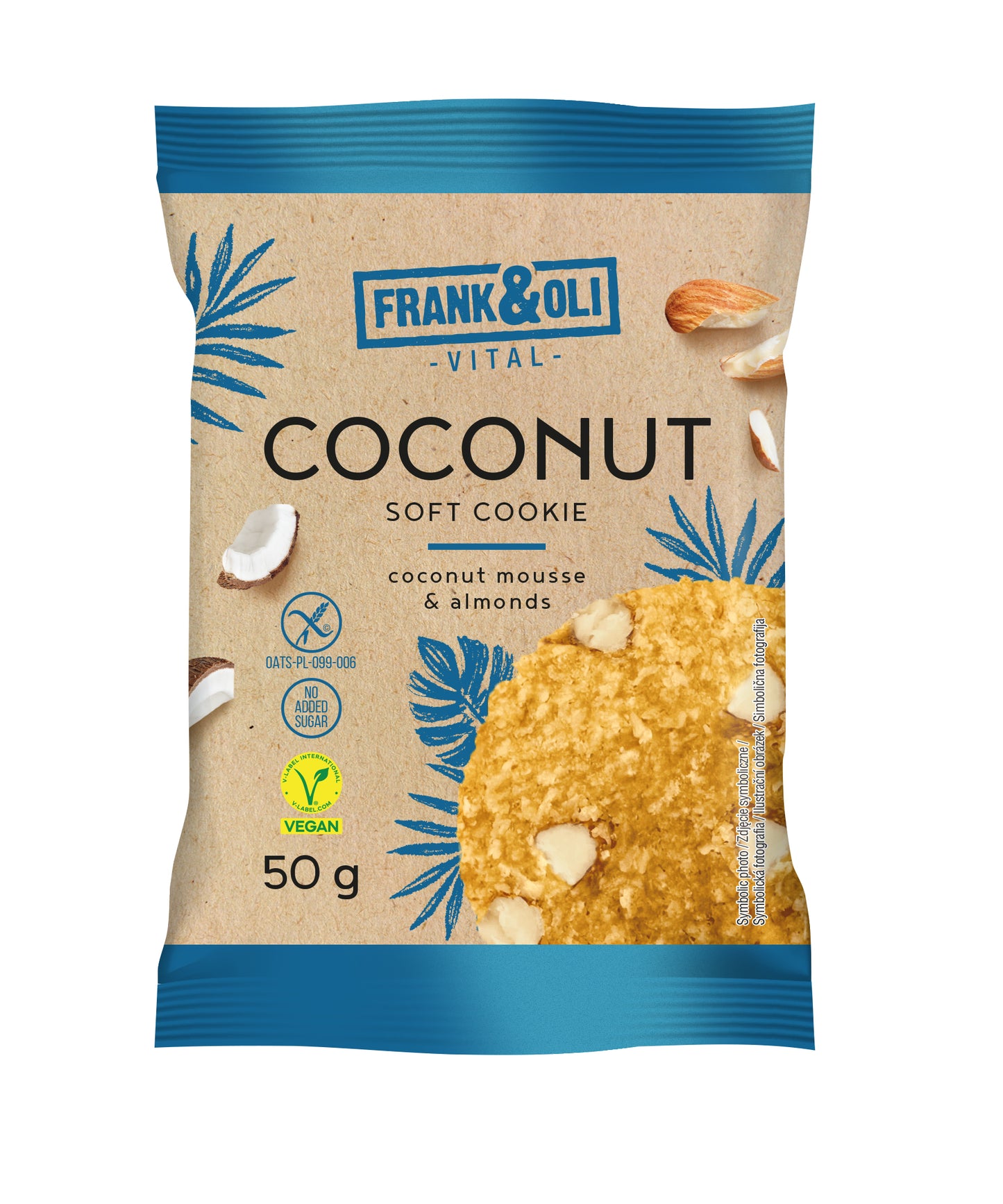 Vegan soft coconut biscuit FRANK&amp;OLI with almonds and oatmeal, 50g