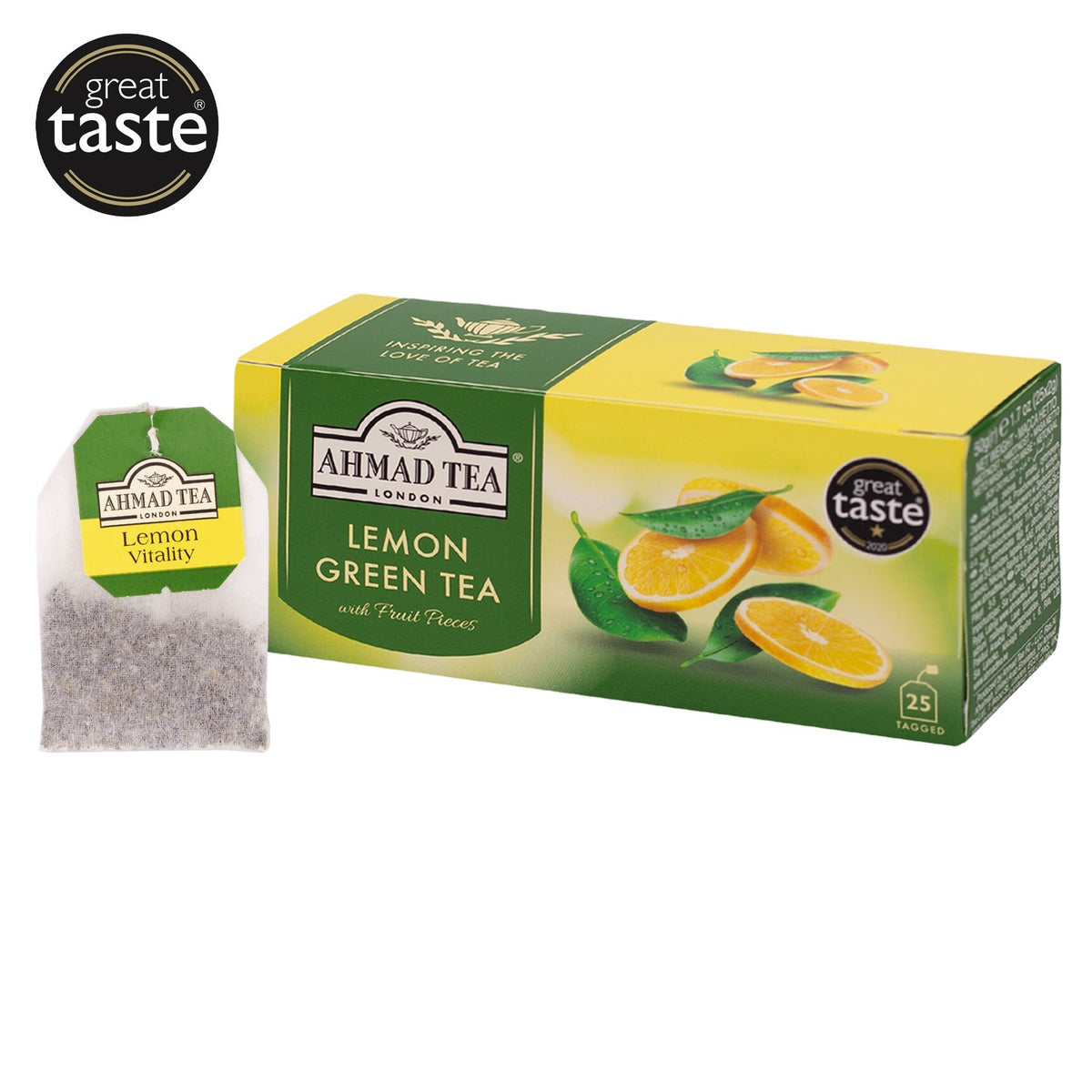 Ahmad Tea Citrinų skonio žalioji arbata, maišeliuose, 25 vnt.