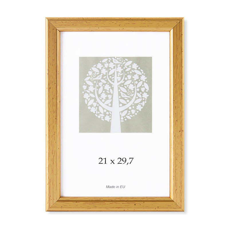 Photo frame, plastic, A4, 21x29.7 cm, gold color.