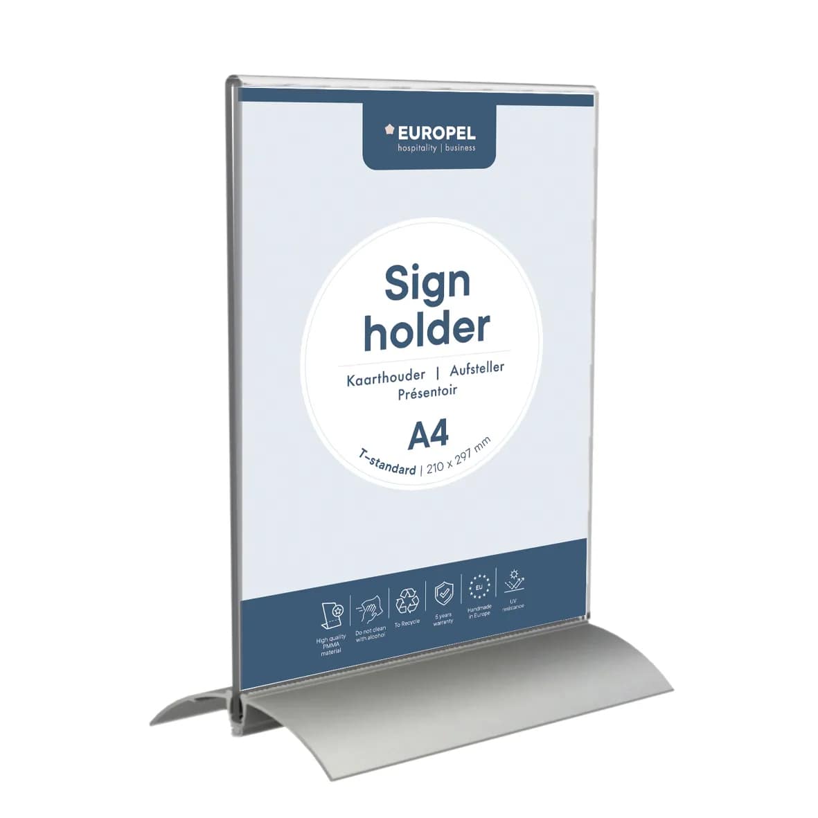 Information stand EUROPEL A4, acrylic with aluminum base