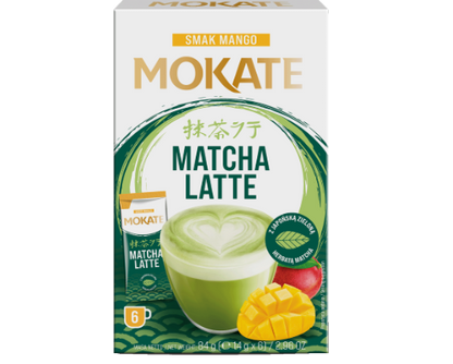 Žaliosios arbatos gėrimas MOKATE latte matcha ir mango skonio, 6 x 14g