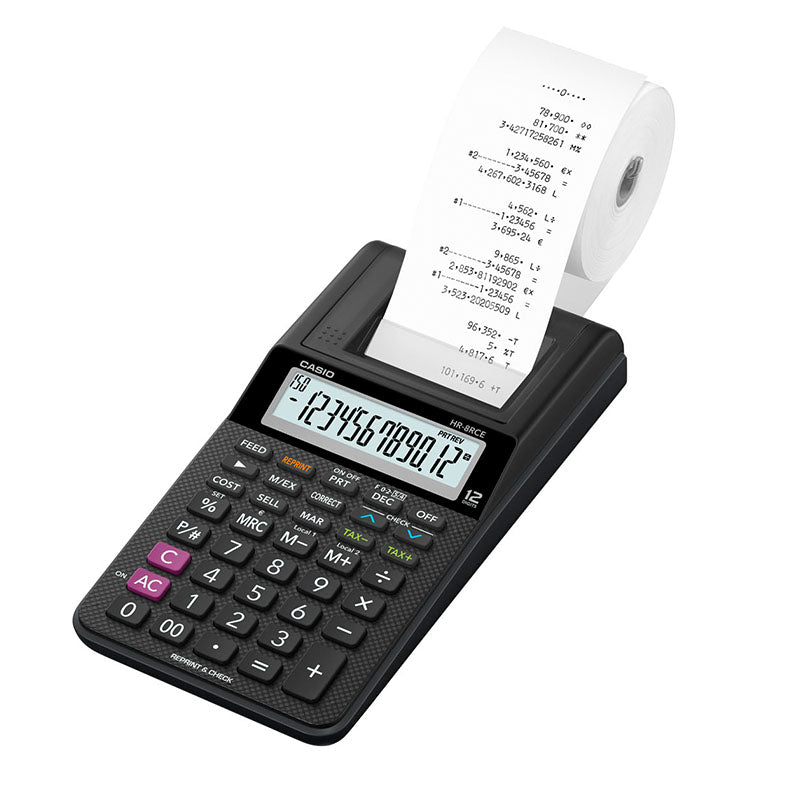 Spausdinantis skaičiuotuvas CASIO HR-8RCE-BK-S-EC, 42 x 102 x 209 mm