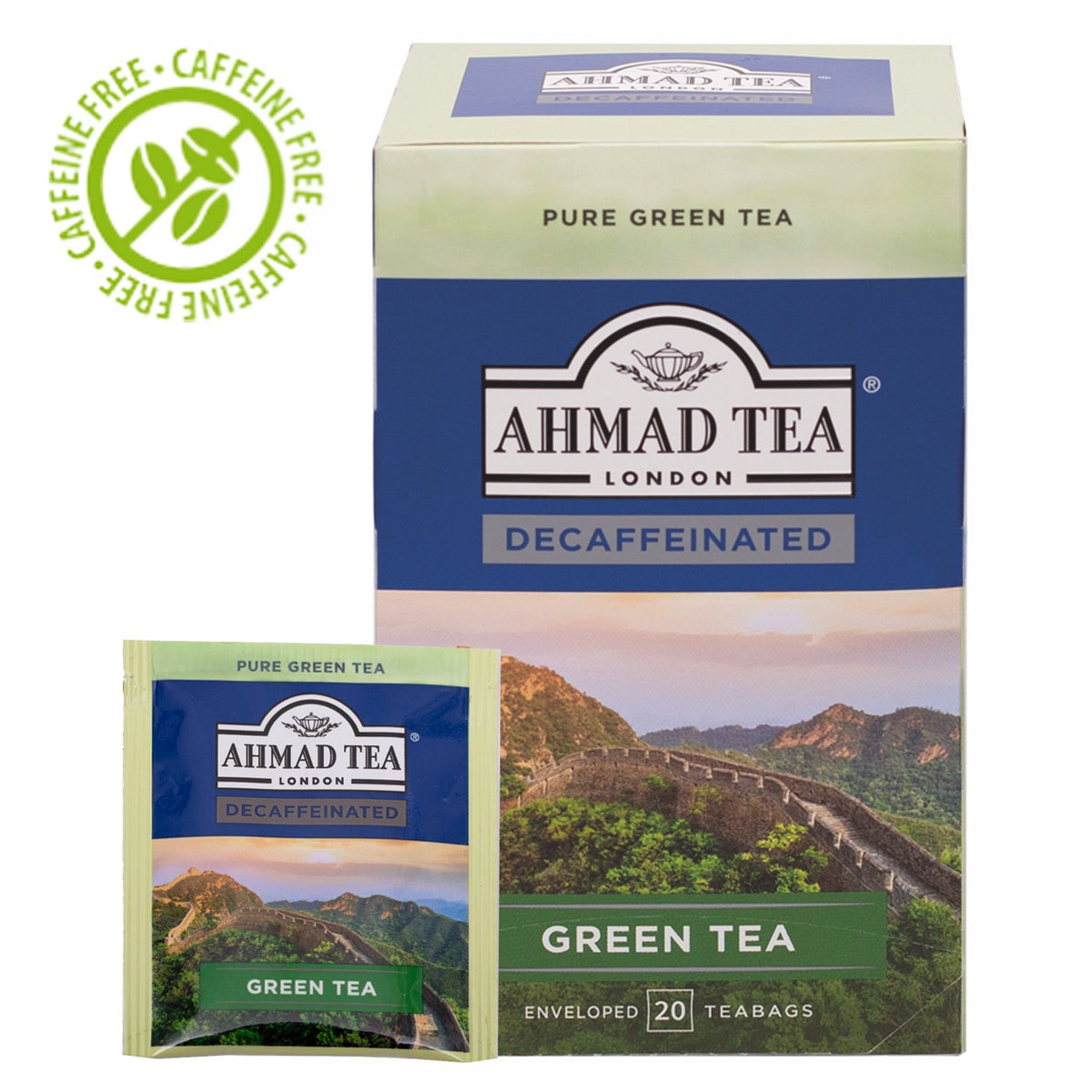 Ahmad Tea Žalioji arbata be kofeino, vokeliuose, 20 vnt.