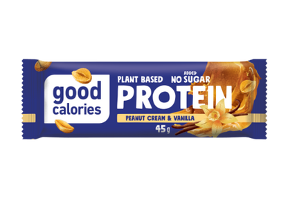 Baltymų batonėlis GOOD CALORIES, vanilinis, su žemės riešutais ir datulėmis, 45 g