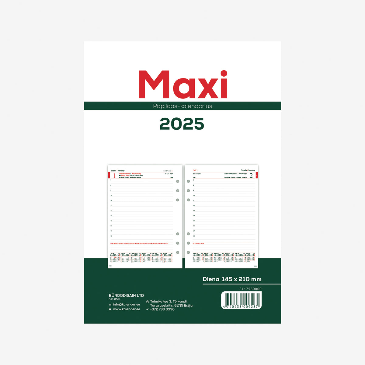 Vidaus blokas kalendoriui MAXI DAY organizer A5, 2027