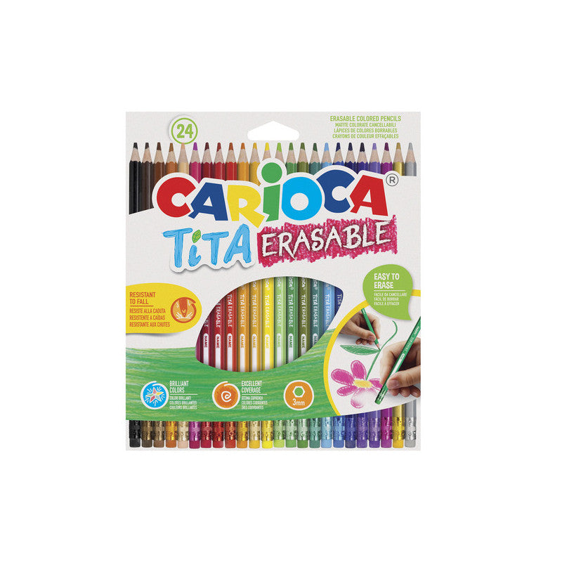 Spalvoti pieštukai CARIOCA TITA, ištrinami su trintuku, 24 spalvos