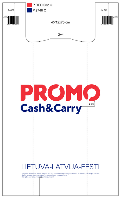 Pirkinių maišelis PROMO Cash&Carry (logo Teisseire), HDPE, 45 / 12 x 75cm, 30 mk, vnt