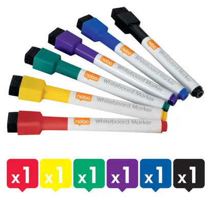 Whiteboard markers NOBO Mini, with eraser, 6 pcs., assorted colors