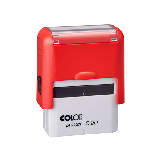 Antspaudas COLOP Printer C20, raudonas korpusas, mėlyna pagalvėlė