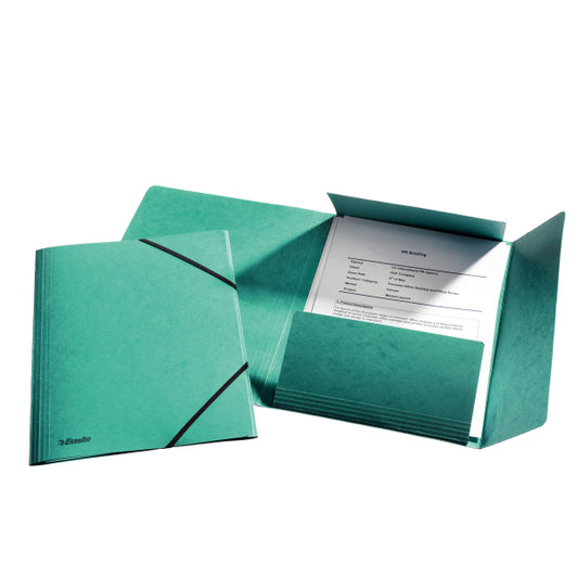 Document folder with elastic ESSELTE, cardboard, A4, green
