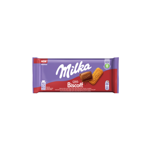 Milk chocolate MILKA Biscoff from Alpine milk with caramelized biscuit pieces, 90 g