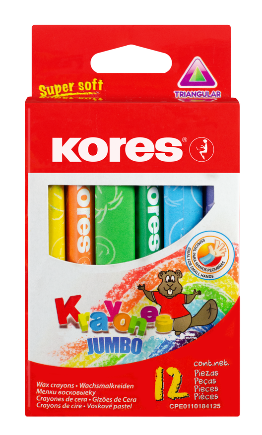 KORES JUMBO triangular wax crayons, 12 colors