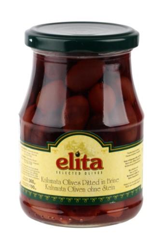 ELITA Kalamata olives, pitted, size L, 360 g/ 190 g