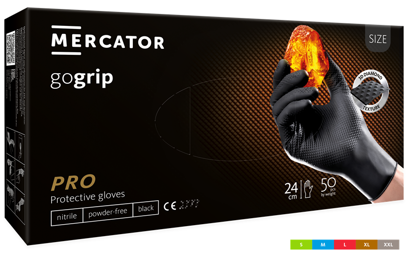Viekartinės pirštinės MERCATOR Powergrip, nitrilinės, juodos, XL dydis, 50 vnt