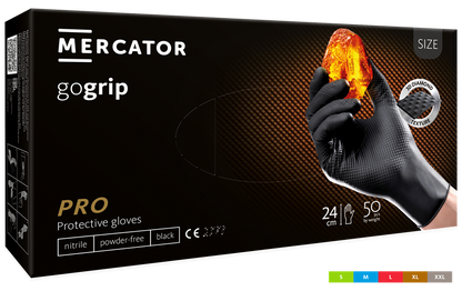 Viekartinės pirštinės MERCATOR Powergrip, nitrilinės, juodos, XL dydis, 50 vnt