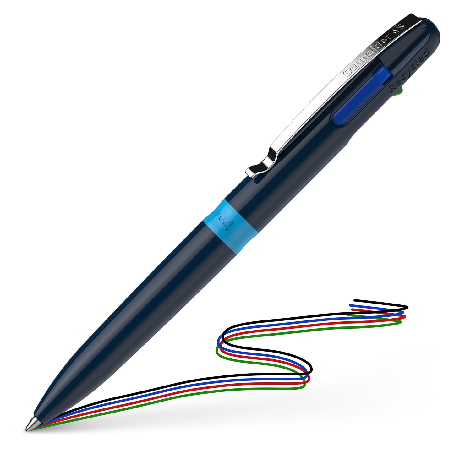 Ballpoint pen SCHNEIDER Take 4, dark blue barrel, 4 colors