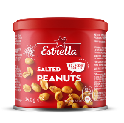 Roasted peanuts with salt ESTRELLA, metal container, 140 g